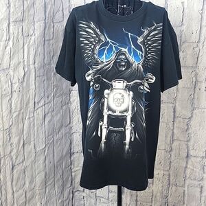 UNBRANDED Angel Skeleton on Motorcycle‎ Men's Shirt Chest 44 inches Lengt…